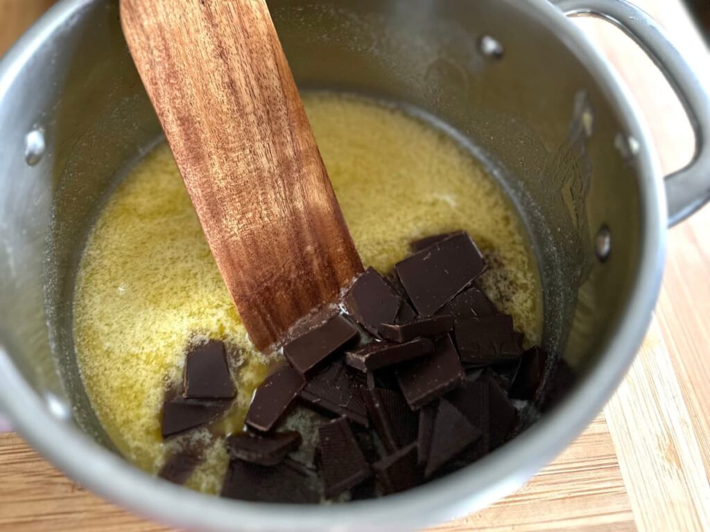 Melted butter and chocolate in a pan