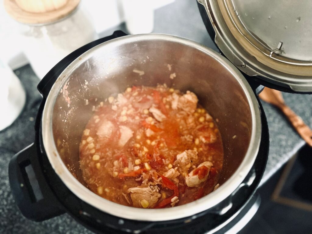 An Instant pot with finished taco stew