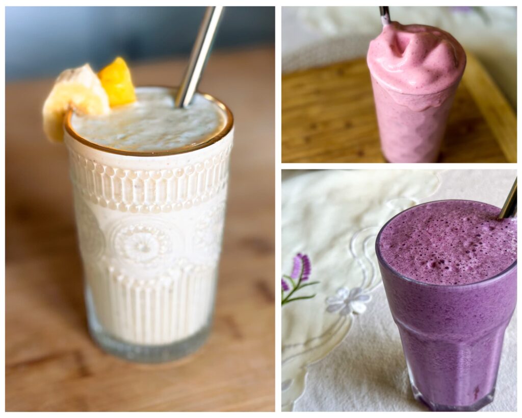 3 glasses of different smoothies to show the top 3 delicious summer smoothie recipes 2023
