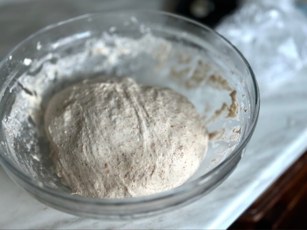 Stretched dough in a bowl